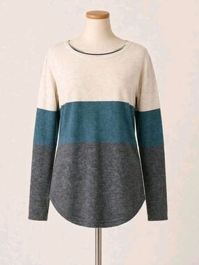 Smartwool Sweater Shadow Pine Crew Neck Wool Blend Cream Gray Teal Size Small